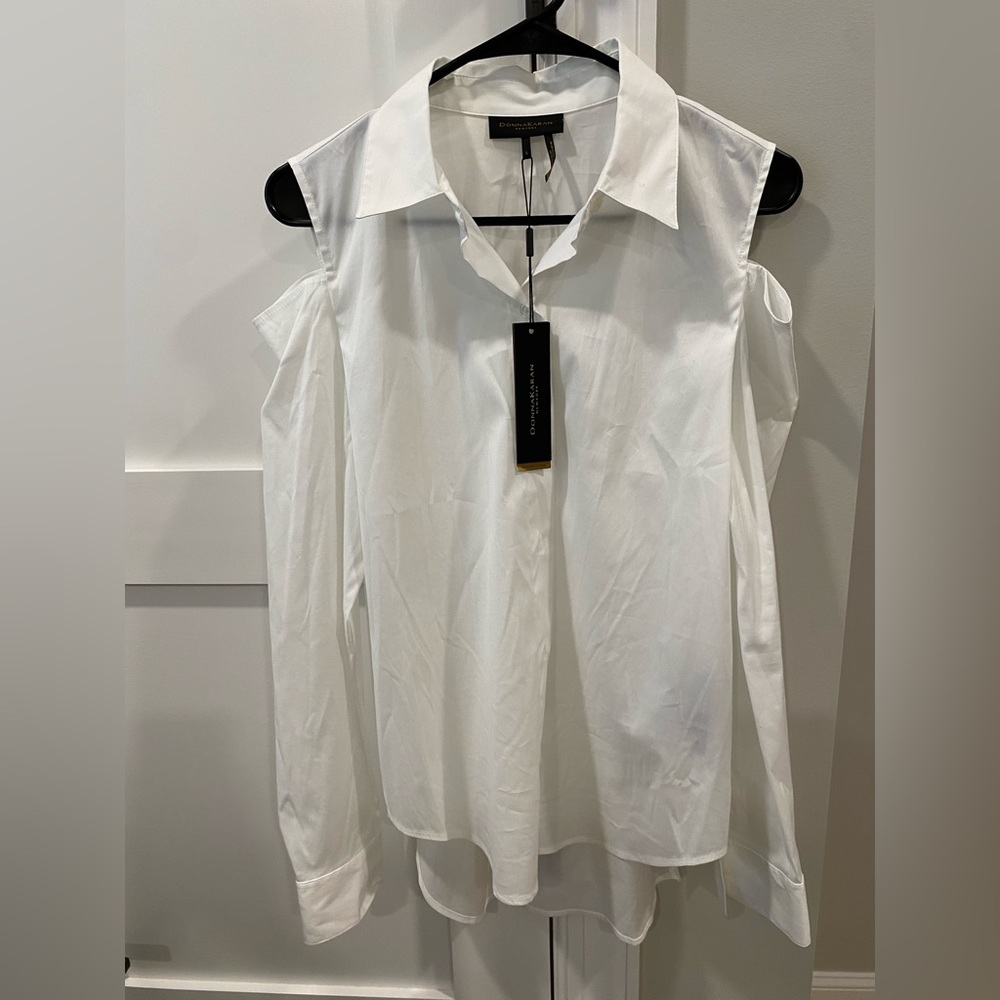 DKNY White Button up Shirt with Cold Shoulder